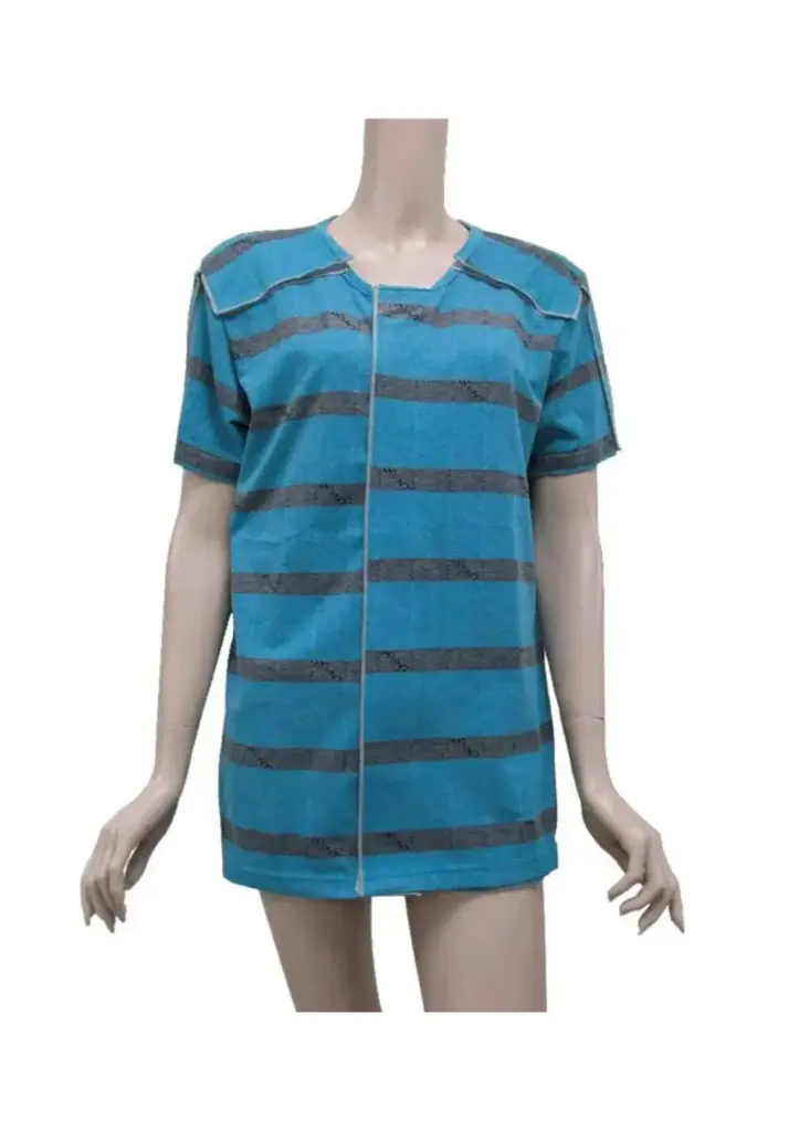 Dr.Paul Full-Open Short-Sleeve Top (Bamboo Charcoal / Rock Blue Stripes)