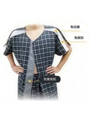 Dr.Paul Full-Open Short-Sleeve Top (Gray Plaid)